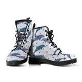 Dolphins Pattern Dotted Background Leather Boots