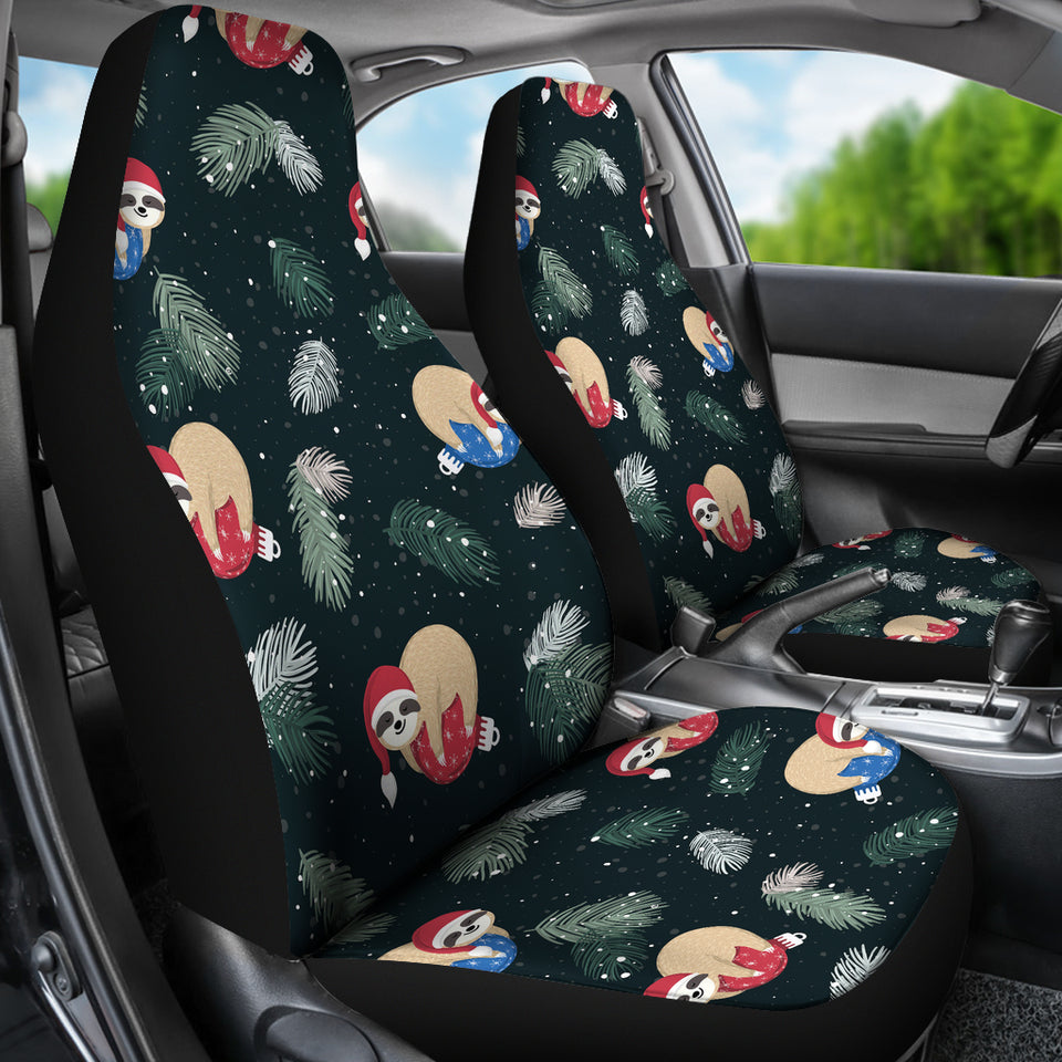 Cute Sloths Sleeping Christmas Ball Santa Hat Pattern  Universal Fit Car Seat Covers