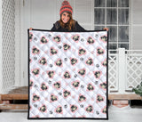 Cute Pugs Pink Heart Paw Pattern Premium Quilt