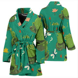Cute Frog Dragonfly Design Pattern Women'S Bathrobe