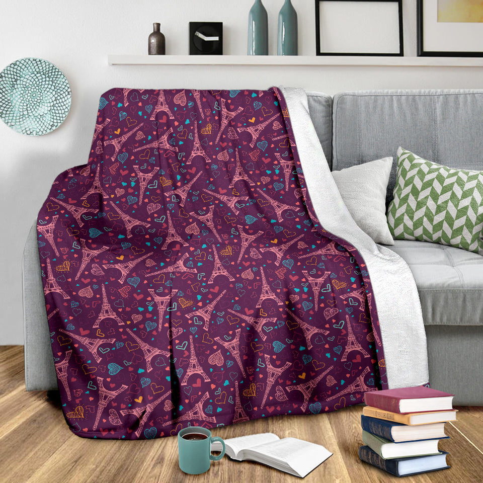 Eiffel Tower Heart Pattern Print Design 04 Premium Blanket