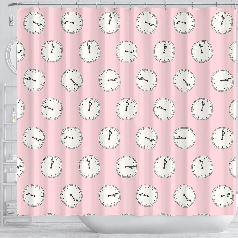 Clock Pattern Pink Blackground Shower Curtain Fulfilled In US
