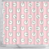 Clock Pattern Pink Blackground Shower Curtain Fulfilled In US