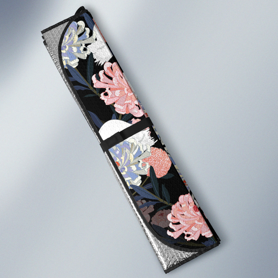 White Swan Blooming Flower Pattern Car Sun Shade