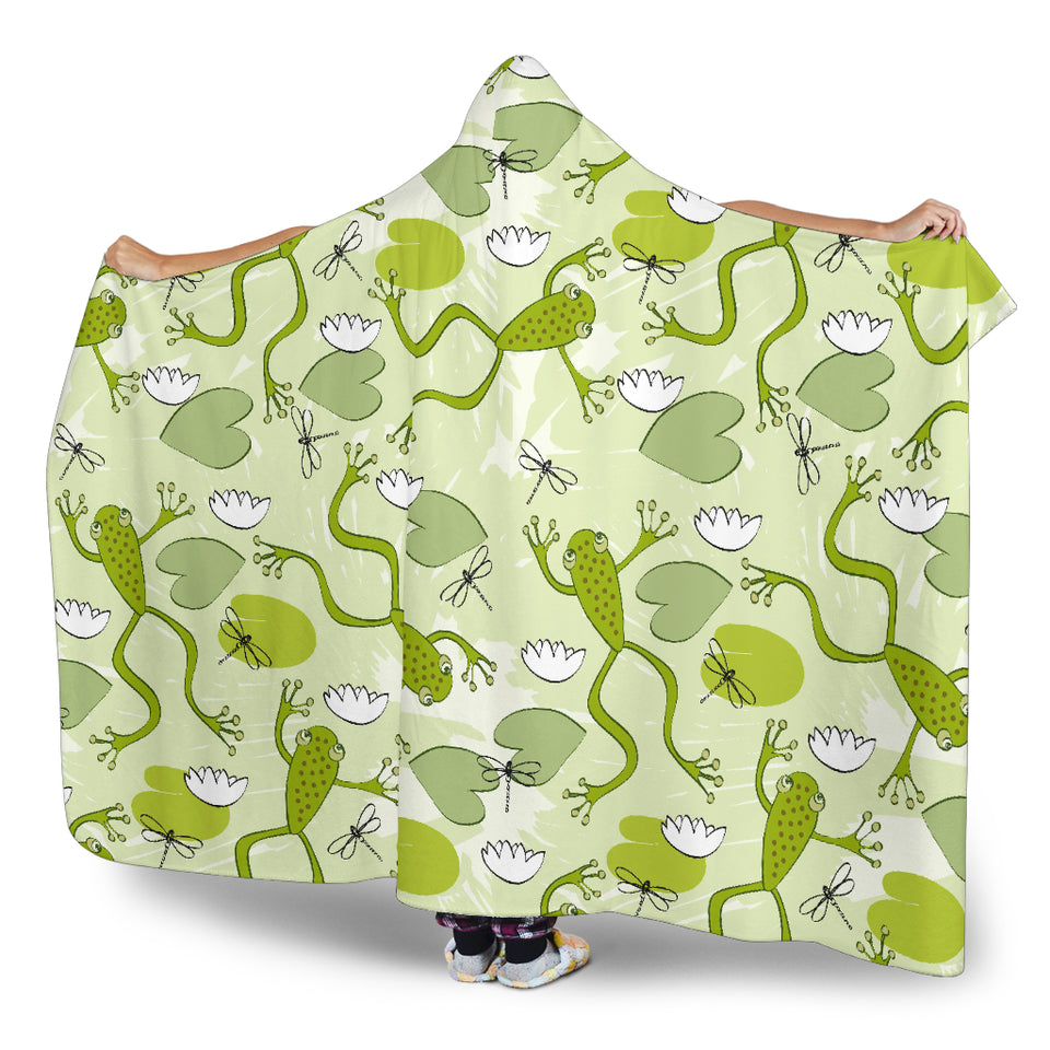 Cute Frog Dragonfly Pattern Hooded Blanket