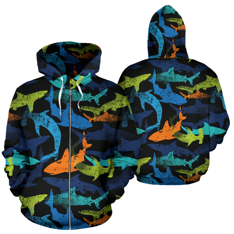 Colorful Shark Zip Up Hoodie