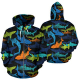 Colorful Shark Zip Up Hoodie