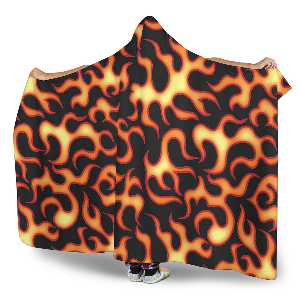 Fire Flame Dark Pattern Hooded Blanket