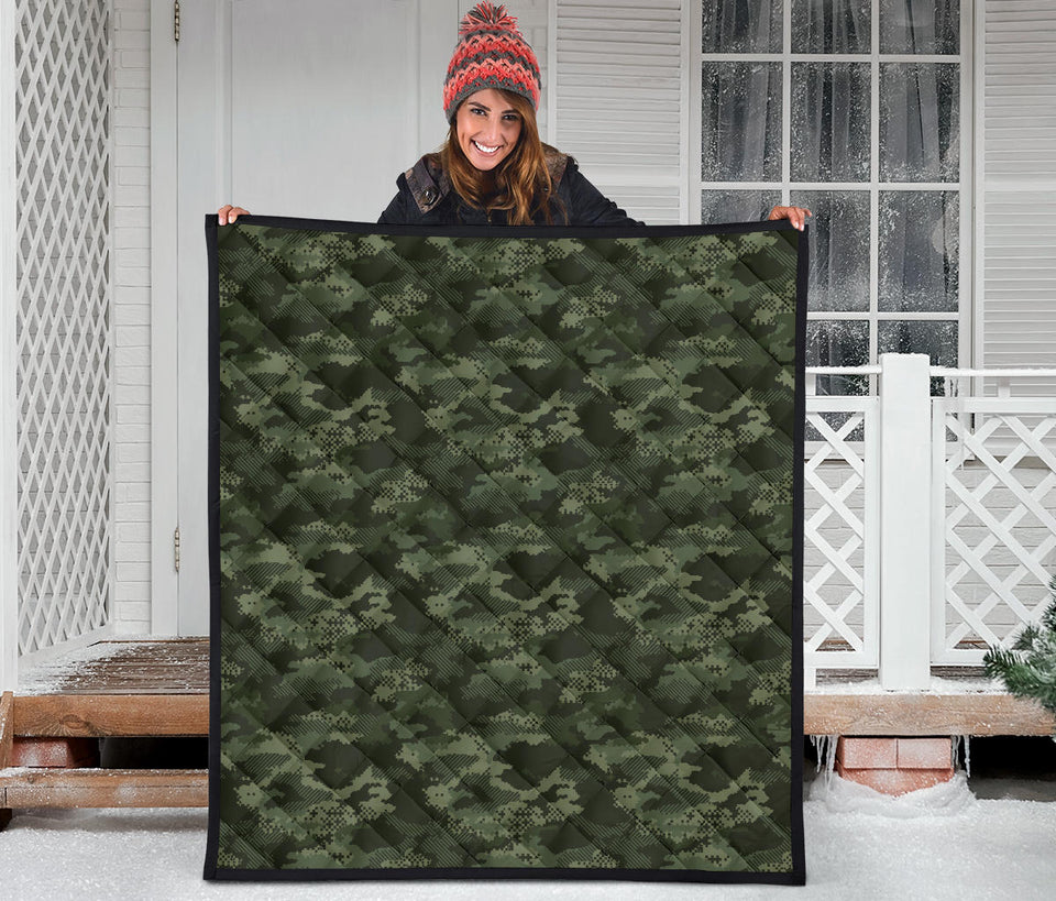 Digital Green Camo Camouflage Pattern Premium Quilt