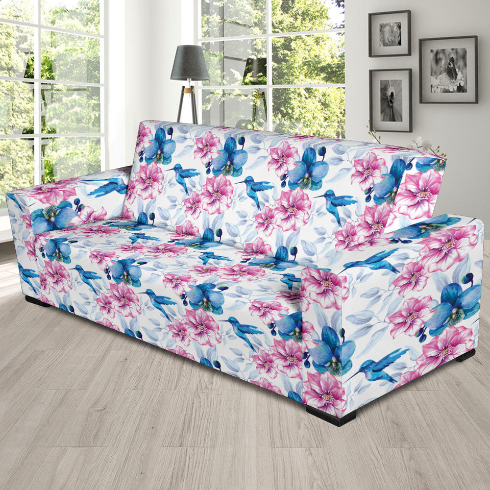 Hummingbird Pattern Print Design 02 Sofa Slipcover