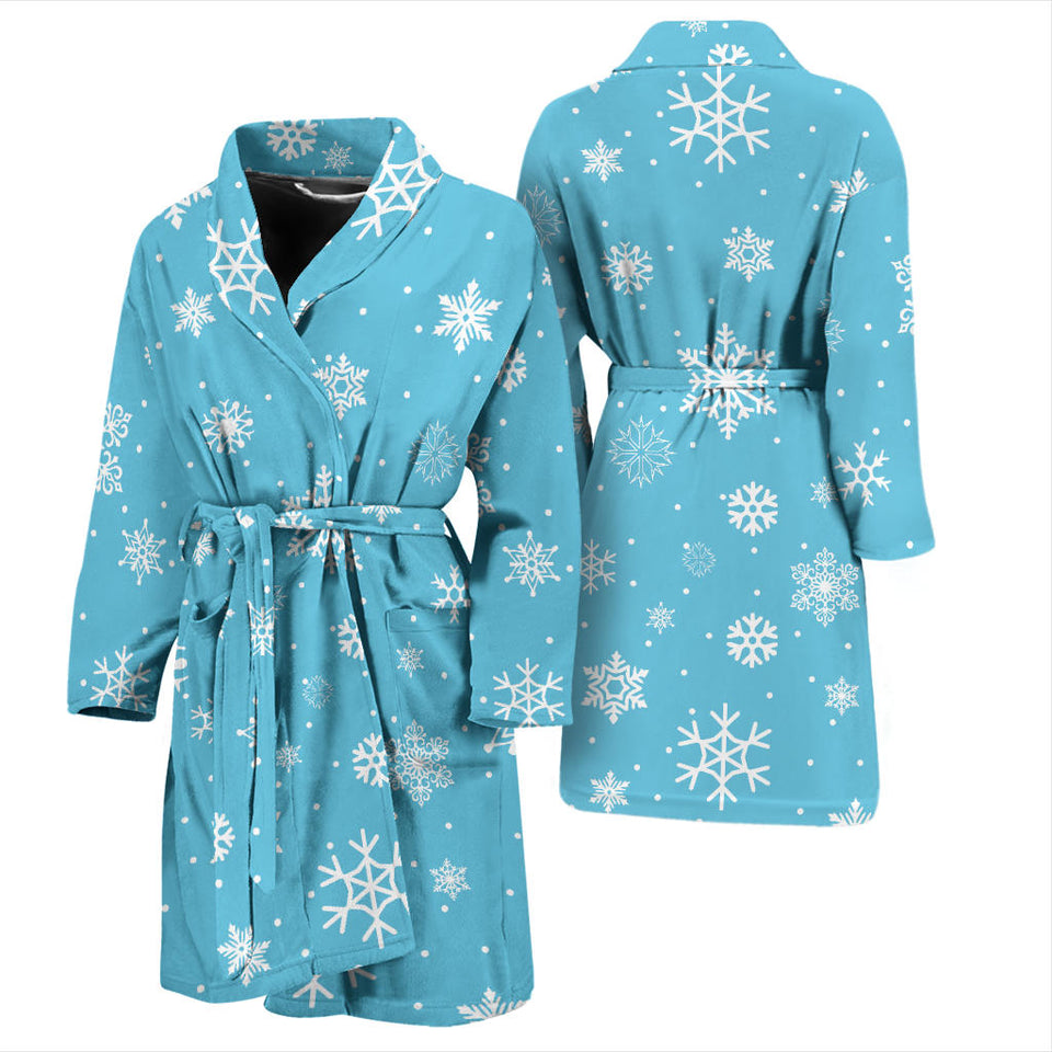 Snowflake Pattern Blue Background Men'S Bathrobe