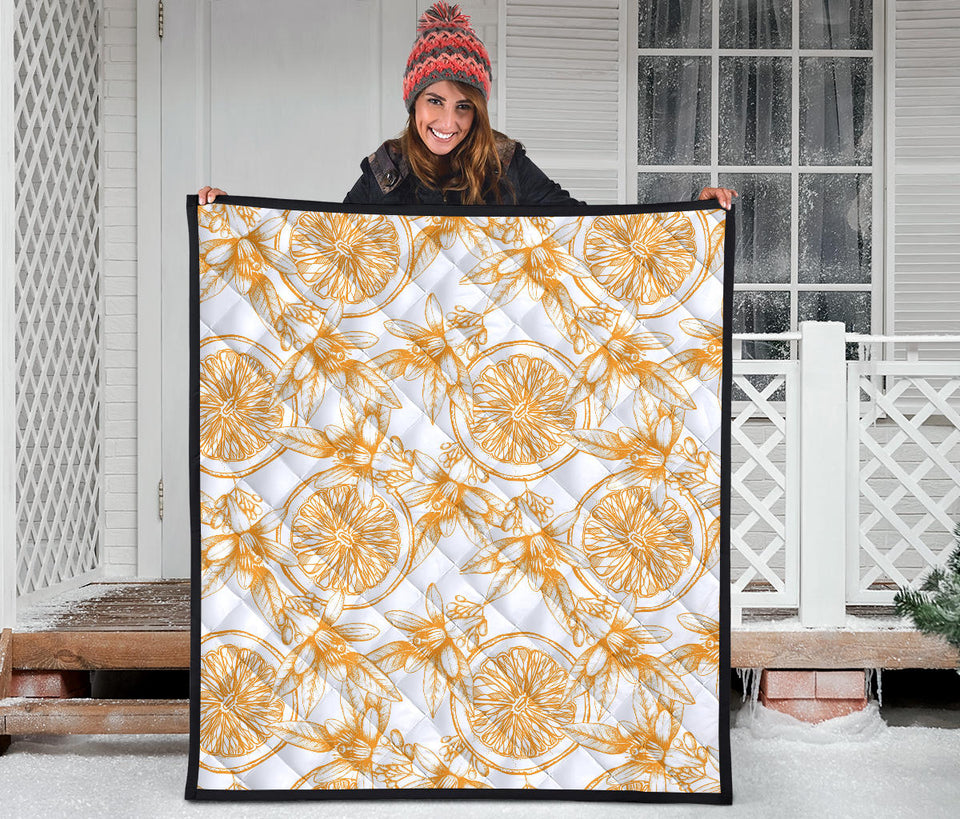 Hand Drawn Orange Fruit Pattern Premium Quilt