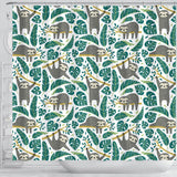 Cute Sloths Tropical Palm Leaves White Background Shower Curtain Fulfilled In US