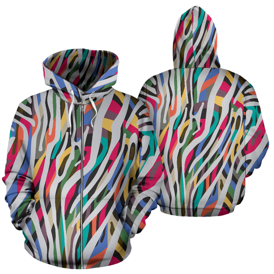 Colorful Zebra Skin Pattern Zip Up Hoodie