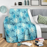 Blue Starfish Coral Reef Pattern Premium Blanket