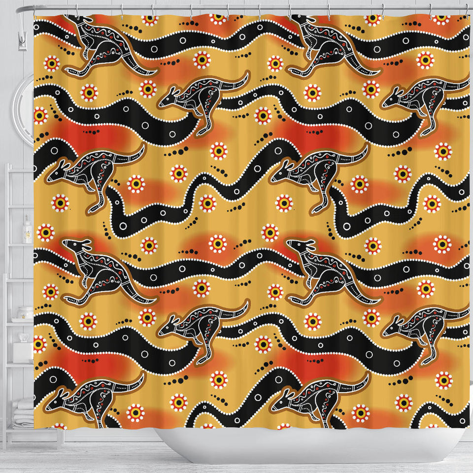 Kangaroo Australian Aboriginal Art Pattern Shower Curtain Fulfilled In US