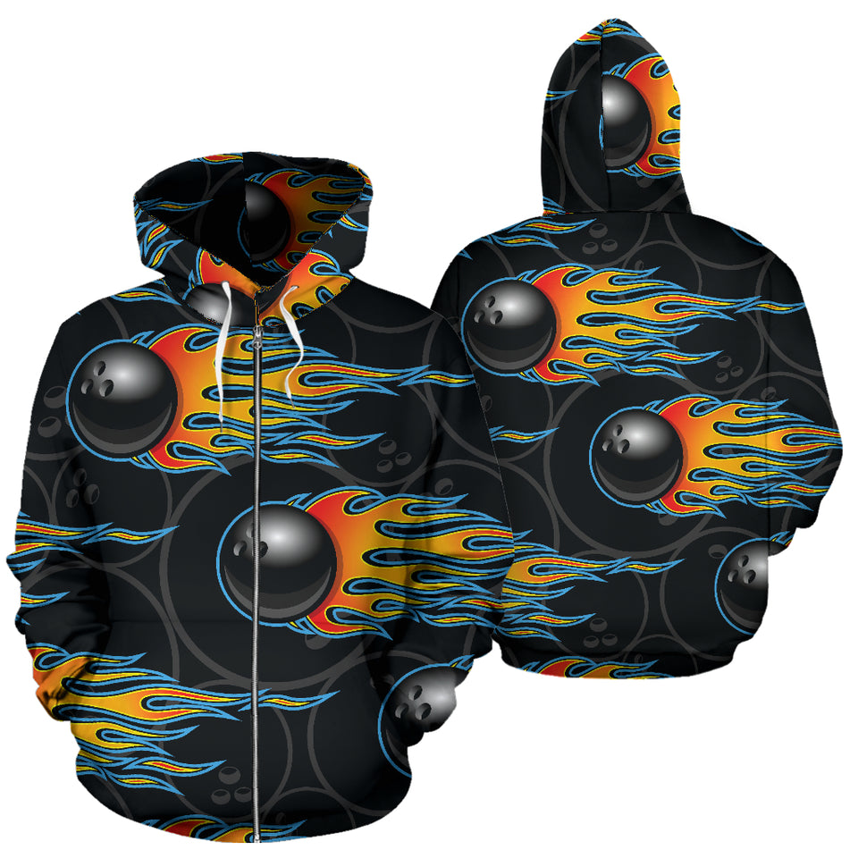 Bowling Balls Flame Pattern Zip Up Hoodie