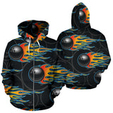 Bowling Balls Flame Pattern Zip Up Hoodie