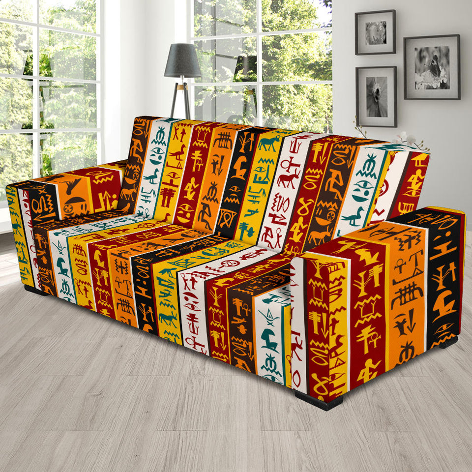 Egypt Hieroglyphics Pattern Print Design 01 Sofa Slipcover