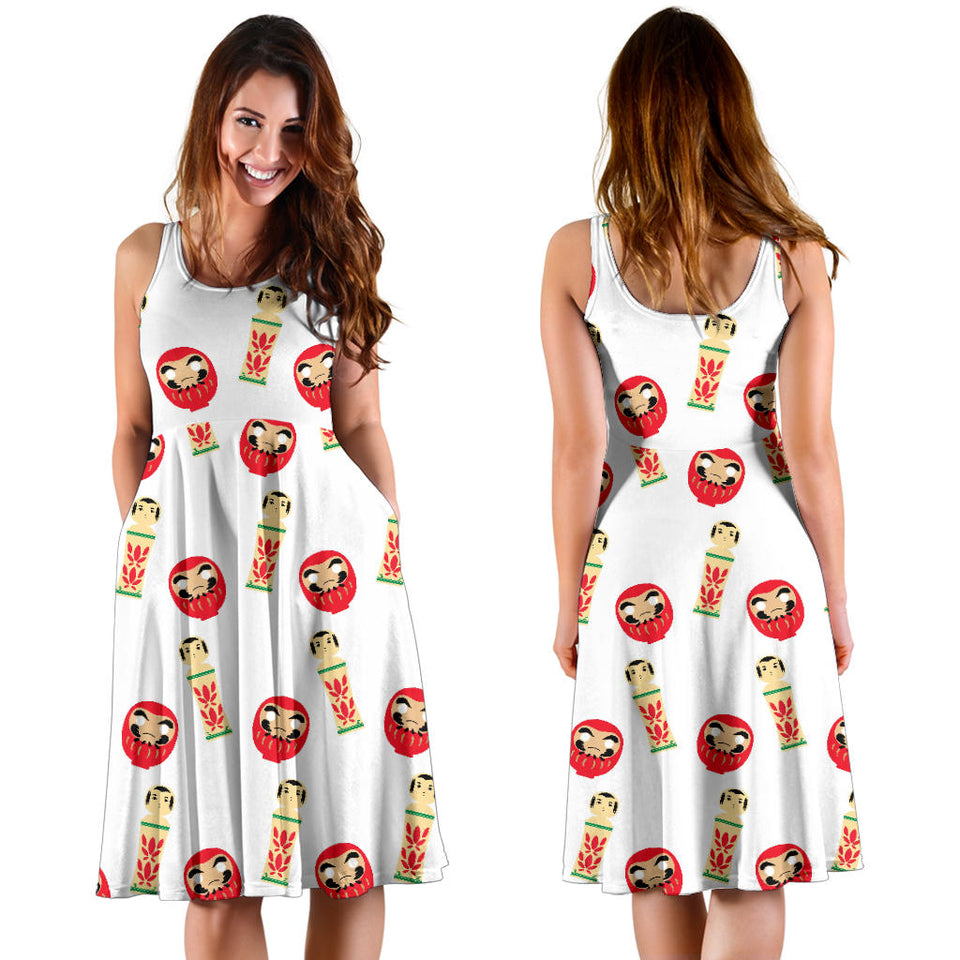 Daruma Japanese Wooden Doll Sleeveless Midi Dress