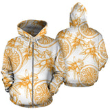 Hand Drawn Orange Fruit Pattern Zip Up Hoodie