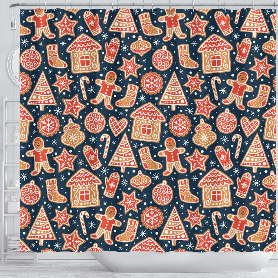 Christmas Gingerbread Cookie Pattern Shower Curtain Fulfilled In US