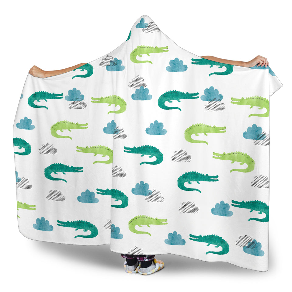 Watercolor Crocodile Pattern Hooded Blanket