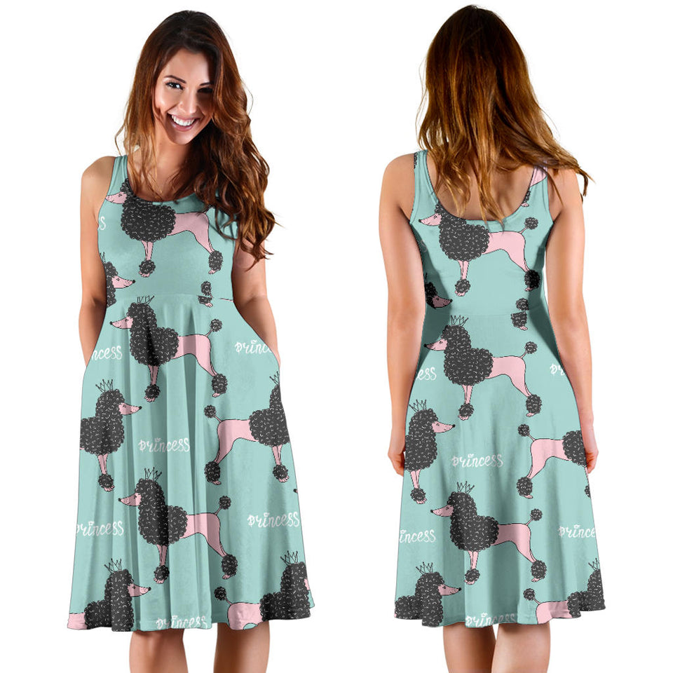 Poodle Dog Green Background Sleeveless Midi Dress
