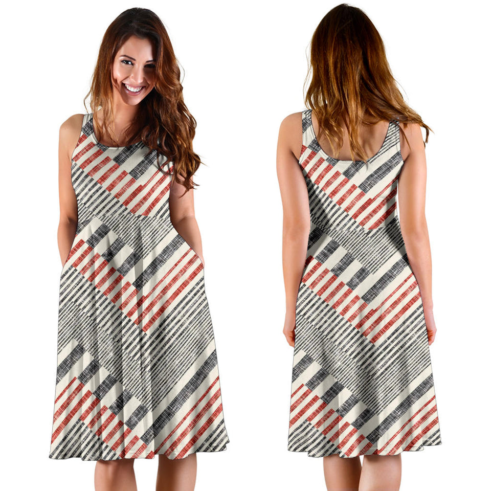 Zigzag Chevron Striped Pattern Sleeveless Midi Dress