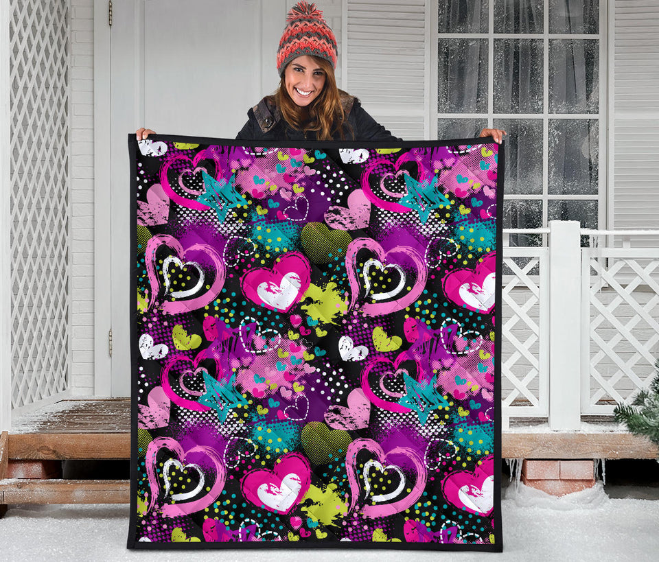 Heart Dot Wave Star Creative Design Pattern Premium Quilt