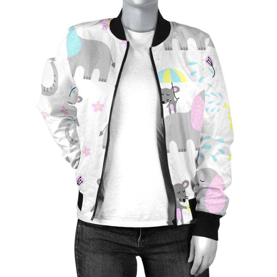 Cute Elephant Mouse Pattern Women'S Bomber Jacket