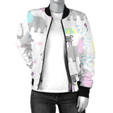 Cute Elephant Mouse Pattern Women'S Bomber Jacket