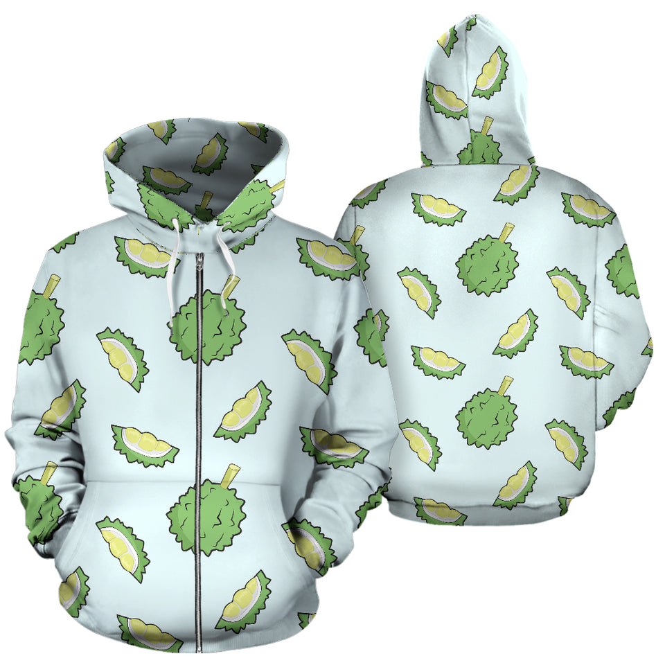 Durian Pattern Blue Background Zip Up Hoodie