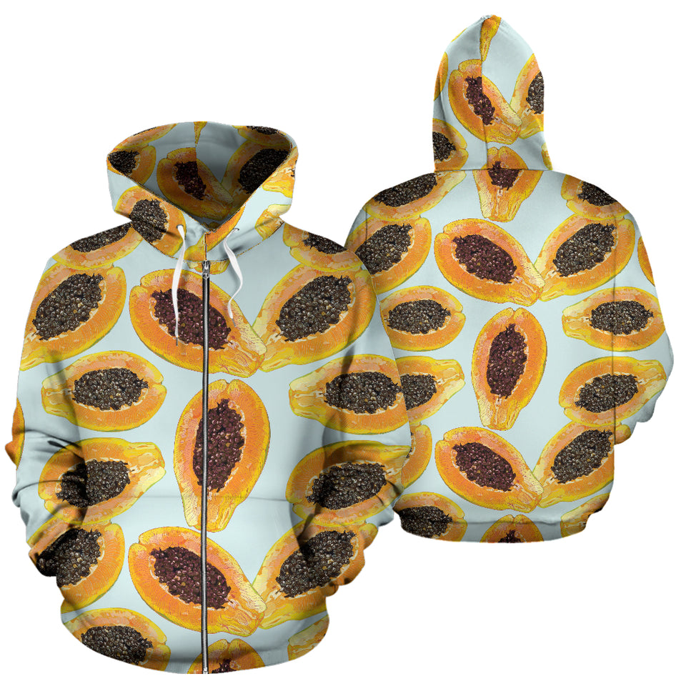 Watercolor Papaya Pattern Zip Up Hoodie