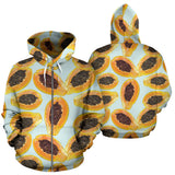 Watercolor Papaya Pattern Zip Up Hoodie
