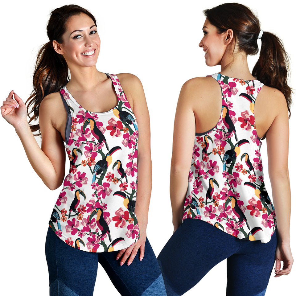 Toucan flower design pattern Women Racerback Tank Top