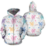 Colorful Unicorn Rainbow Heart Pattern Zip Up Hoodie