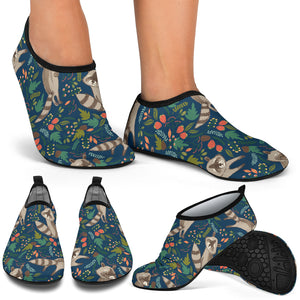 Raccoon Tropical Leaves Pattern Aqua Shoes