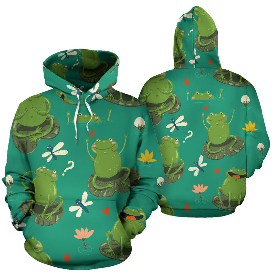 Cute Frog Dragonfly Design Pattern Men Women Pullover Hoodie