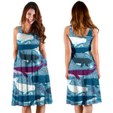 Whale Design Pattern Sleeveless Midi Dress