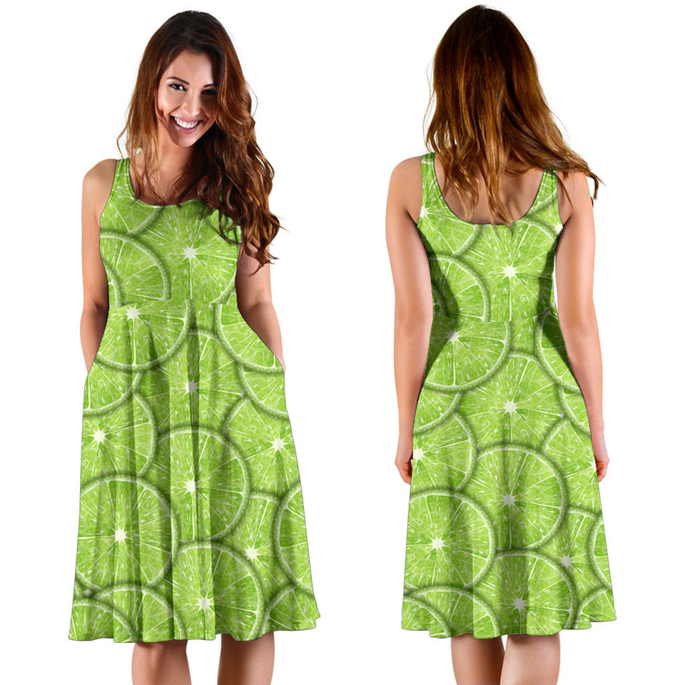 Slices Of Lime Pattern Sleeveless Midi Dress
