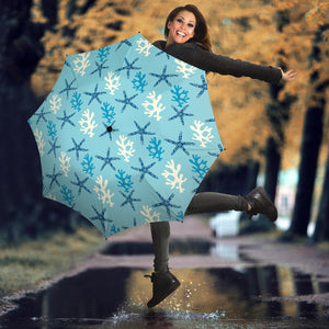 Blue Starfish Coral Reef Pattern Umbrella