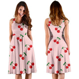 Cherry Pattern Pink Background Sleeveless Midi Dress