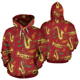 Saxophone Cornet Pattern Red Background Zip Up Hoodie
