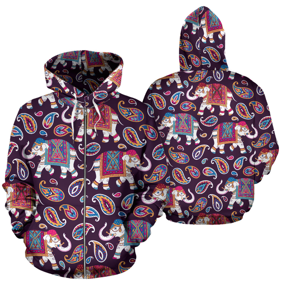 Elephant Indian Style Ornament Pattern Zip Up Hoodie