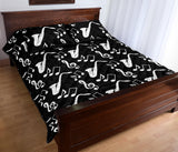 Saxophone music notes treble clef black white theme Quilt Bed Set