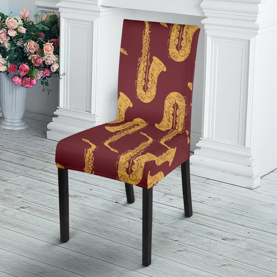 Hand Drawn Gold Saxophone Red Background  Dining Chair Slipcover