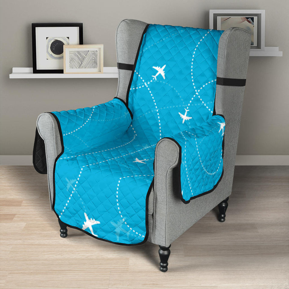 Airplane destinations blue background Chair Cover Protector