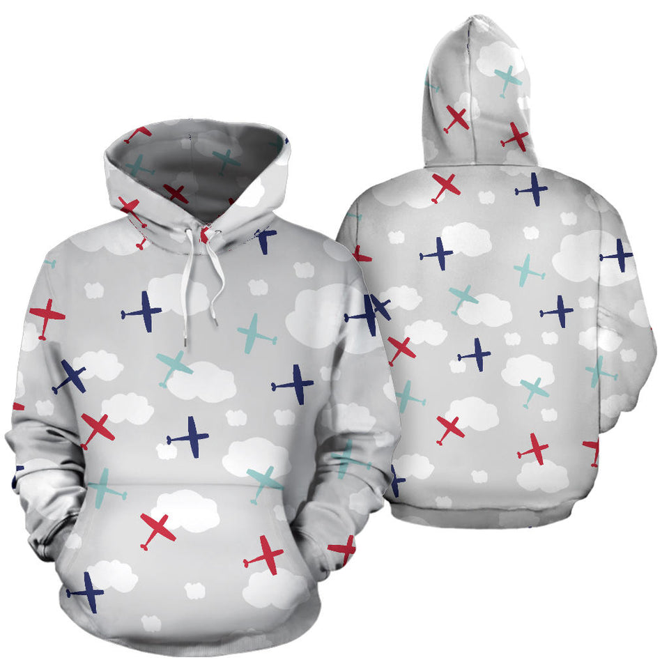 Airplane Cloud Grey Background Men Women Pullover Hoodie