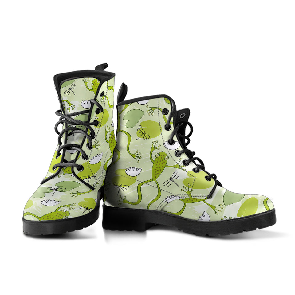 Cute Frog Dragonfly Pattern Leather Boots